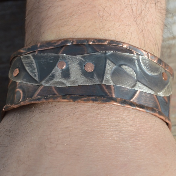 Conceptual Subculture Other - Sterling Silver Copper Embossed Mans Cuff Bracelet